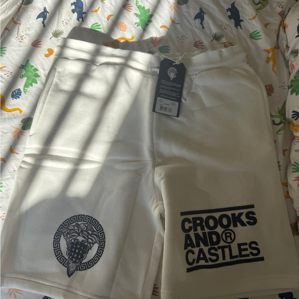 Crooks & Castles White Shorts with Black Logo